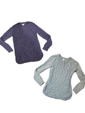 🌿Bundle Sonoma Purple & Green Wavy Textured Cable Knit Crewneck Sweaters